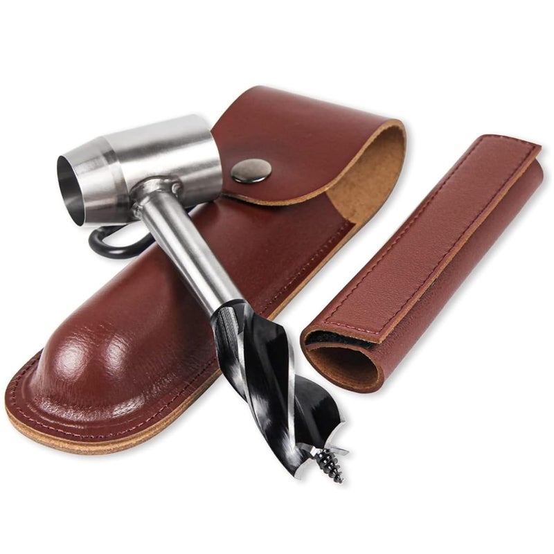 Farady Survival Settlers Tool Bushcraft Hand Auger Wrench Scotch Eye Wood Drill Manual Drill Wrench Bushcraft Survival Tool with Leather Pouch and Hook for Outdoor Camping Bushcrafting Backpacking (Brown) - Image 1